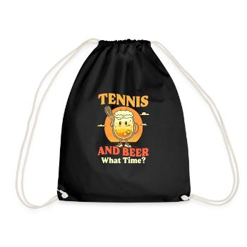 Tennis Player Tennis And Beer What Time - Drawstring Bag - black - Front