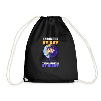 Model Railroad Engineer Day, Train Conductor Night - Drawstring Bag - black - Front
