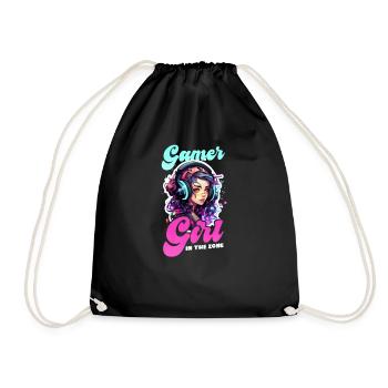 Im A Video Gamer Gamer Girl In The Zone - Drawstring Bag - black - Front