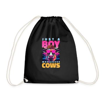 Cow Farmer Boy Who Loves Cows - Drawstring Bag - black - Front