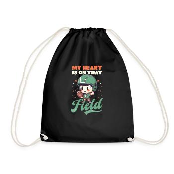 Football Mom Heart Is On Field - Drawstring Bag - black - Front