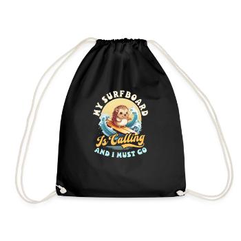 Surfer Surfboard Calling I Go - Drawstring Bag - black - Front