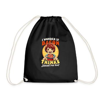 Bacon Bacon Thinks Of Me - Drawstring Bag - black - Front