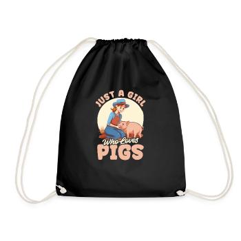 Pig Farmer Girl Loves Pigs - Drawstring Bag - black - Front