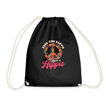 Floral Peace Symbol Save Earth Raise Hippie - Drawstring Bag - black - Front