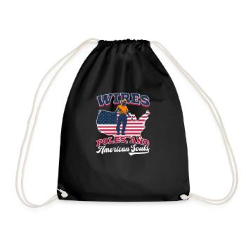 Patriotic Lineman Wires, Poles, and American Souls - Drawstring Bag - black - Front