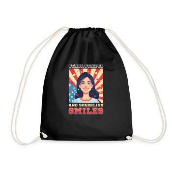 Patriotic Dentist Stars Stripes Sparkling Smiles - Drawstring Bag - black - Front