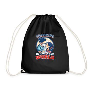 Patriotic Dentist Flossing in the Free World - Drawstring Bag - black - Front