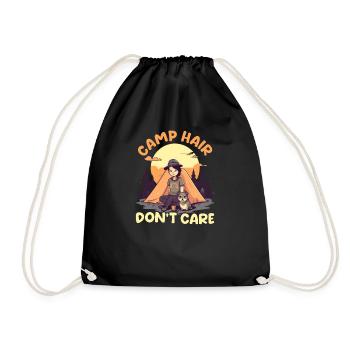 Funny Camping Camp Hair Don't Care - Drawstring Bag - black - Front