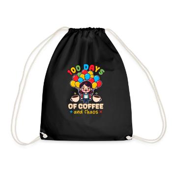 100 Days At School 100 Days Of Coffee And Chaos - Drawstring Bag - black - Front
