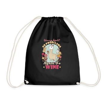 Alpaka Lama wollen Alpakawein trinken - Turnbeutel - Schwarz - Vorne
