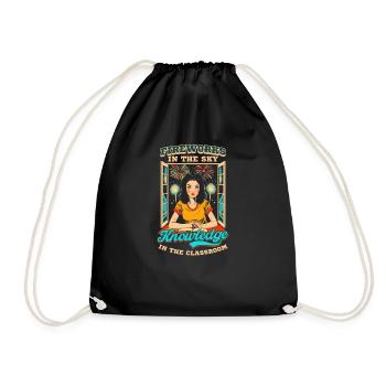 Patriotic Teacher Fireworks Sky Knowledge Classroo - Drawstring Bag - black - Front