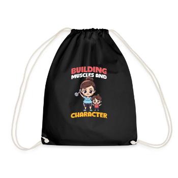 Bodybuilding Mom Building Muscles and Character - Drawstring Bag - black - Front