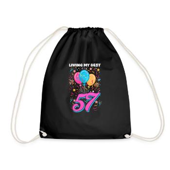 57th Birthday Living My Best 57 - Drawstring Bag - black - Front