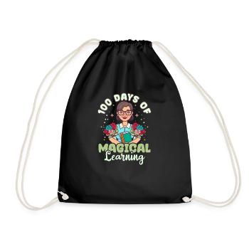 100 Days Of School Teacher 100 Days Magical Learni - Drawstring Bag - black - Front