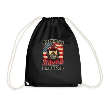 Firefighter Grandpa Americas Bravest Grandpa - Drawstring Bag - black - Front