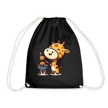 Cute BBQ Giraffe - Drawstring Bag - black - Front