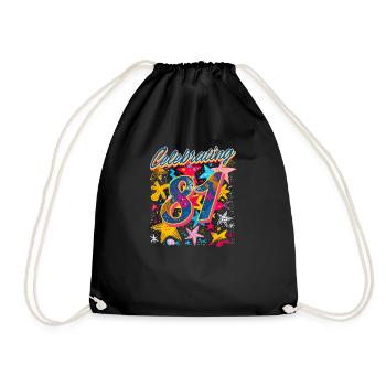 81st Birthday Celebrating 81 - Drawstring Bag - black - Front