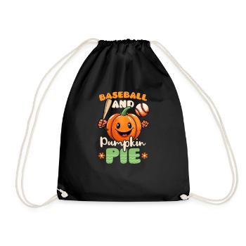 Thanksgiving Baseball, Baseball und Kürbiskuchen - Turnbeutel - Schwarz - Vorne