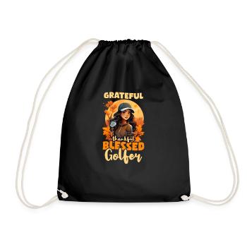 Thanksgiving Golf Thankful Bless Golfer - Drawstring Bag - black - Front
