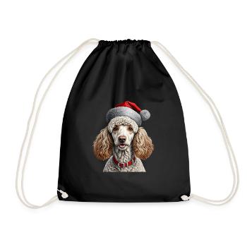 Christmas poodle dog - Drawstring Bag - black - Front
