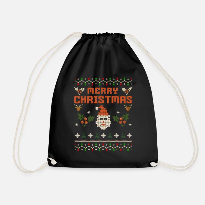 Merry Christmas Ugly Strickoptik Weihnachtsmann - Turnbeutel - Schwarz