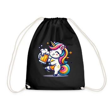 Cute Unicorn Drinking Beer - Turnbeutel - Schwarz - Vorne