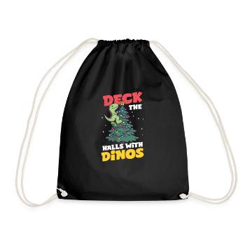 Dinosaur Christmas Deck The Halls With Dinos - Drawstring Bag - black - Front