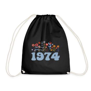 1974 Floral Pattern 1974 Floral Theme Flowers 1974 - Drawstring Bag - black - Front