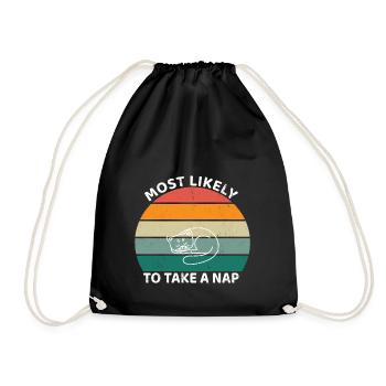 Most likely to take a nap - sleeping cat - Drawstring Bag - black - Front