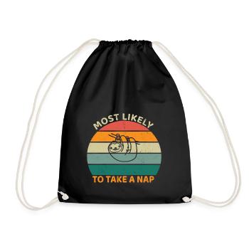 Most likely to take a nap - Sloth - Drawstring Bag - black - Front