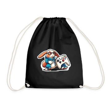 Gamer bunny with controller for cool gamers - Drawstring Bag - black - Front