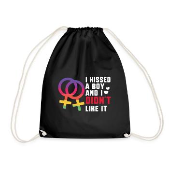 I KISSED A BOY AND I DIDNT LIKE IT / Lesbian, CSD - Drawstring Bag - black - Front
