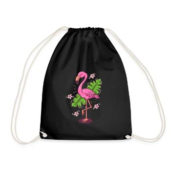 Flamingo Blätter Comic Monstera Blume Geschenk - Turnbeutel - Schwarz - Vorne