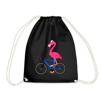 Flamingo Fahrrad Rennrad Comic Kawaii Geschenk - Turnbeutel - Schwarz - Vorne