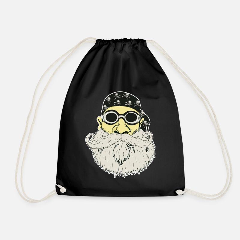 Bart Hipster Rocker Motorrad Totenkopf Geschenk - Turnbeutel - Schwarz