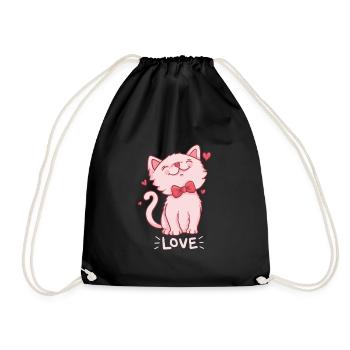 entzückende rosa Katze Herz Geschenkidee Love - Turnbeutel - Schwarz - Vorne