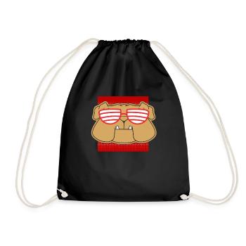 Bulldogge Hund Sonnenbrille retro Comic Geschenk - Turnbeutel - Schwarz - Vorne