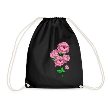 Peonies Flower Rose Spring Gift Idea - Drawstring Bag - black - Front