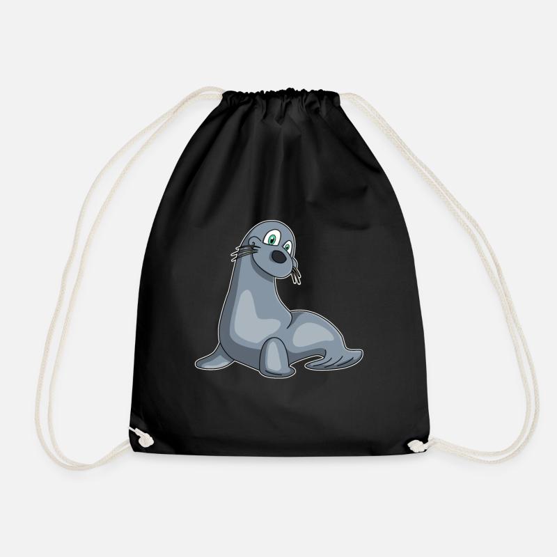 Robbe Seelöwe Kawaii Geschenk Kindershirt Comic - Turnbeutel - Schwarz