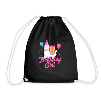 Birthday Girl Birthday Girl Llama Gift - Drawstring Bag - black - Front