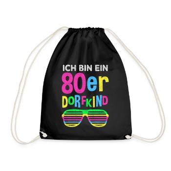 80er Jahre Dorfkind Mode lustiger Spruch Geschenk - Turnbeutel - Schwarz - Vorne