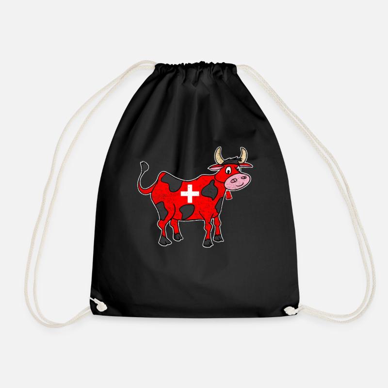 Schweizer Kuh Kreuz süß Geschenk - Turnbeutel - Schwarz
