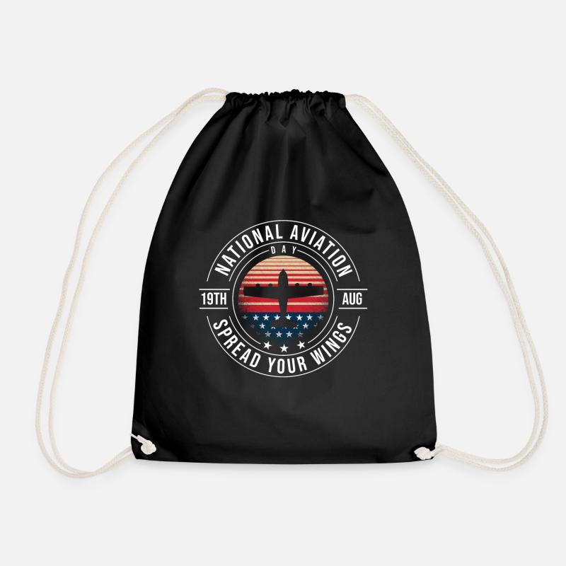 Aviation Day, aviation day on 19 August - Drawstring Bag - black