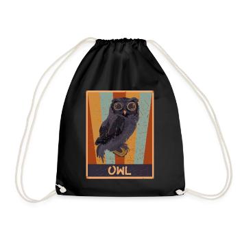 70s 80s retro owls vintage owl owl - Drawstring Bag - black - Front