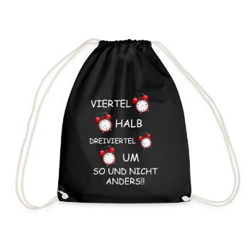 Uhrzeit im Osten , DDR Viertel Halb Dreiviertel - Turnbeutel - Schwarz - Vorne