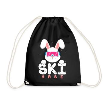 Ski Hase mit Brille,Häschen,Party Apres Ski - Turnbeutel - Schwarz - Vorne