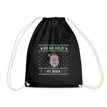 Ho Ho Hold My Beer Weihnachtsmann - UglyChristmas - Turnbeutel - Schwarz - Vorne