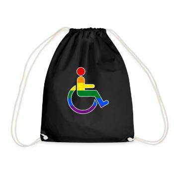 Lustiges Schwuler Rollstuhlfahrer Regenbogen Shirt - Turnbeutel - Schwarz - Vorne