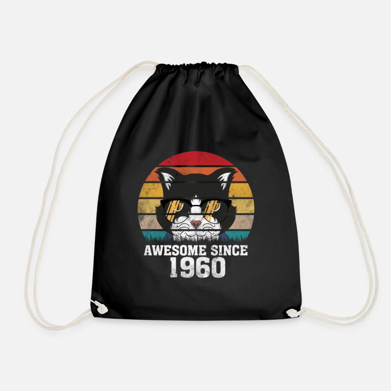 60th birthday 1960 retro vintage gift - Drawstring Bag - black